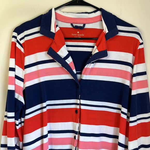 Kate Spade Dream A Little Dream Collared Striped Pajama Top Size L - Picture 2 of 6